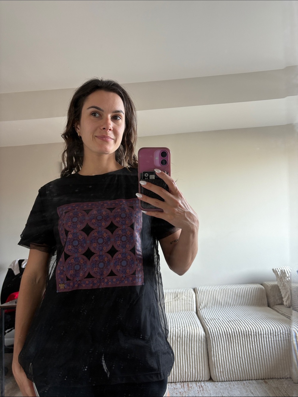 Anna Sui Black Tee with Purple Bandana Graphic